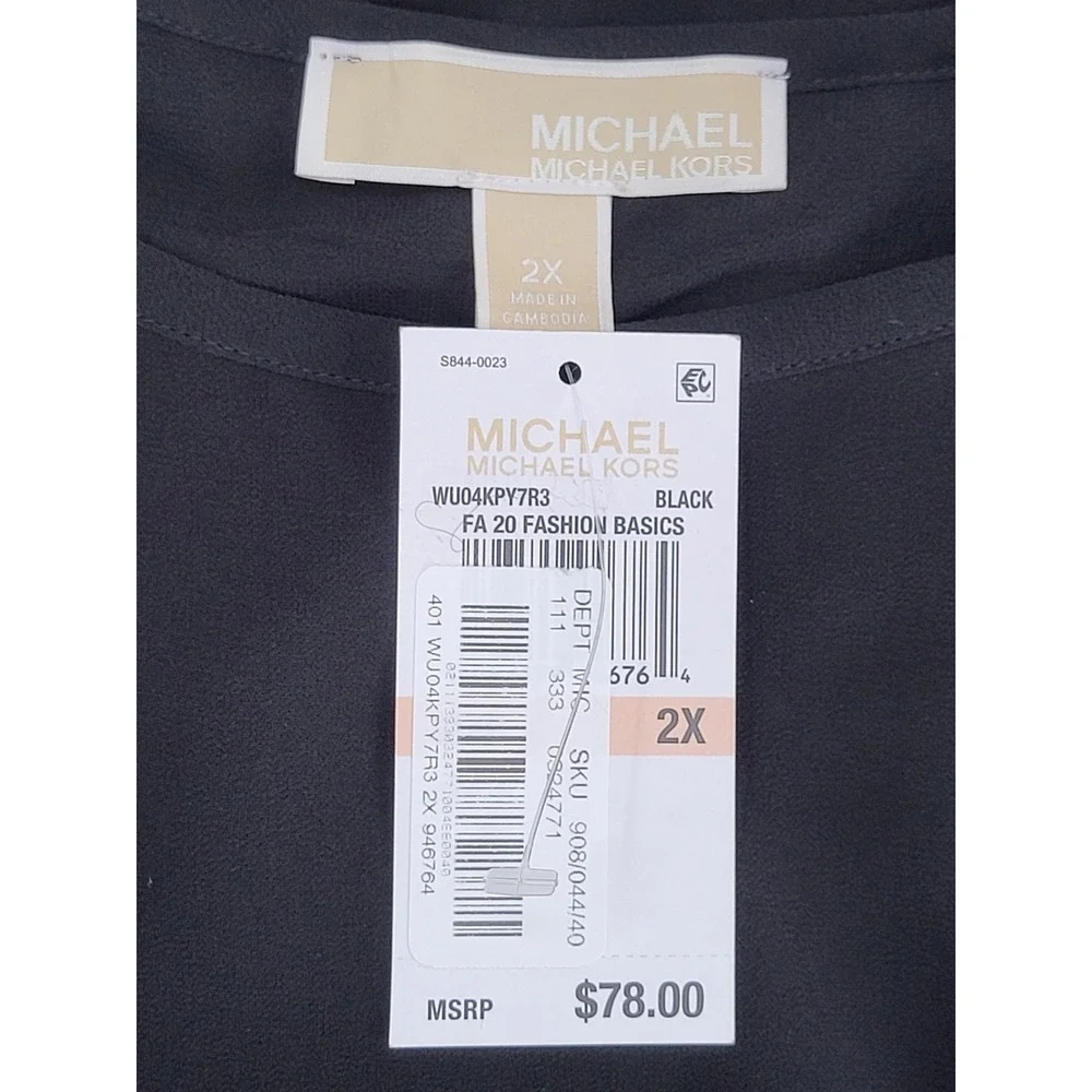 Michael Kors Women's Black Short Sleeve Top Solid Color NWT Size 2X Plus